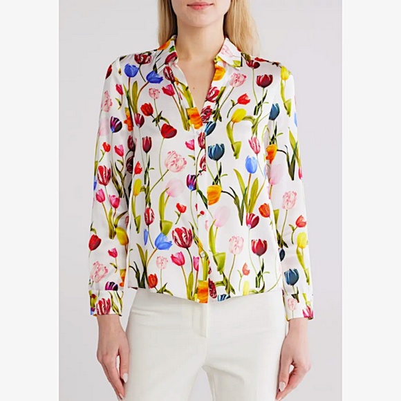 Alice + Olivia Eloise Floral Silk Button-Up Shirt - Picture 1 of 9